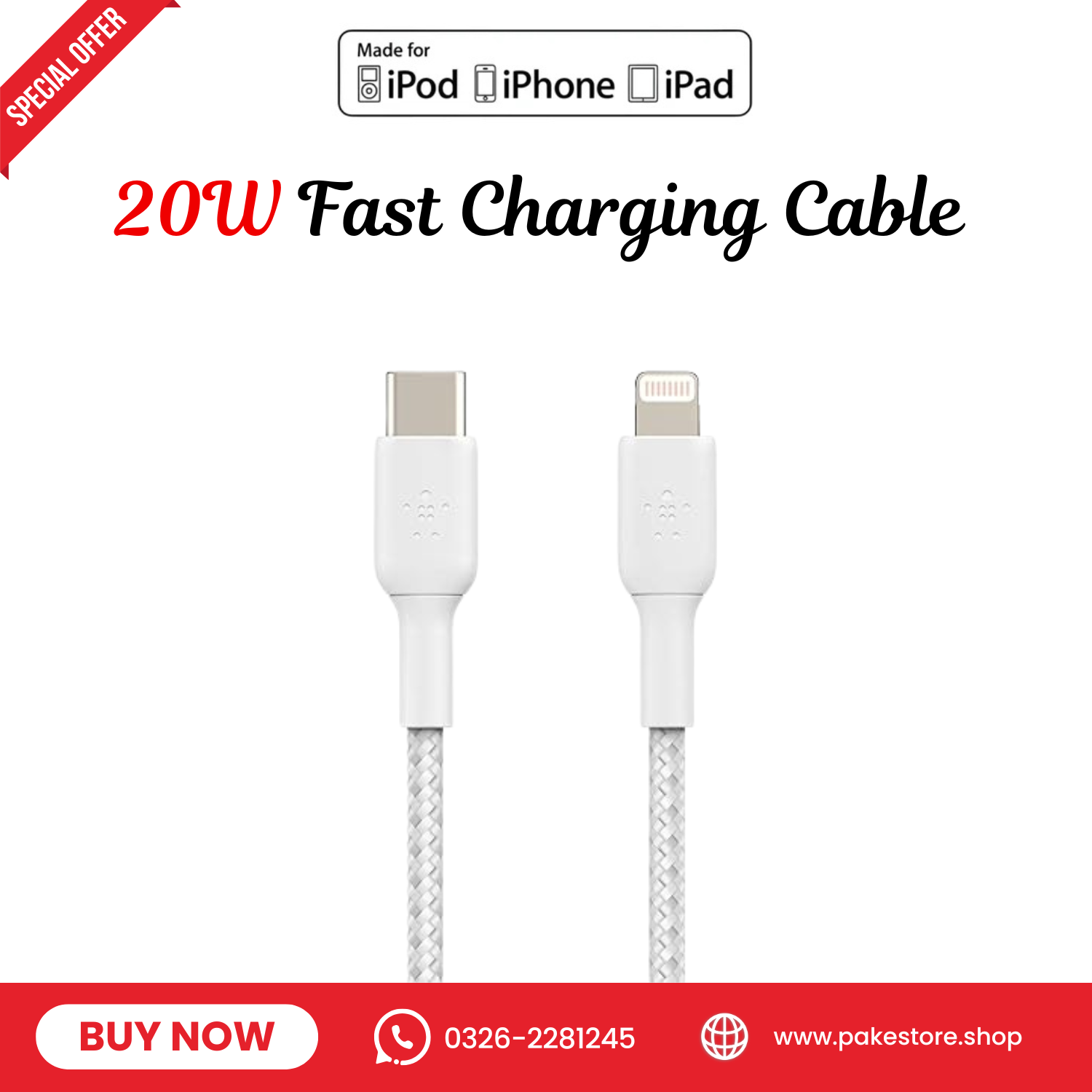 ⚡ Premium 20W USB-C to Lightning Cable (1M) 🔌 | Braided Fast Charger for iPhone/iPad
