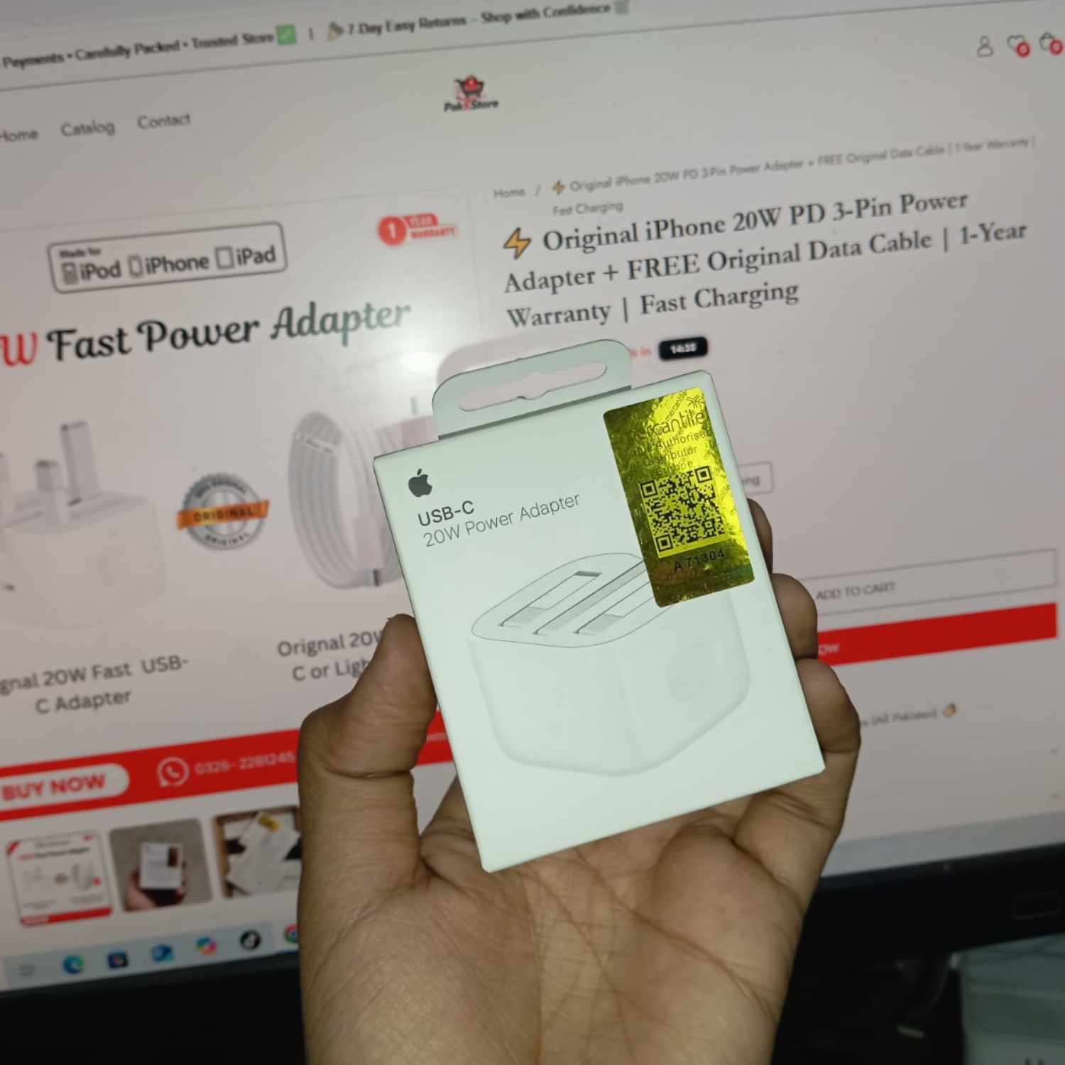 ⚡ Original iPhone 20W PD 3-Pin Power Adapter + FREE Data Cable | Fast Charging | iPhone Compatible