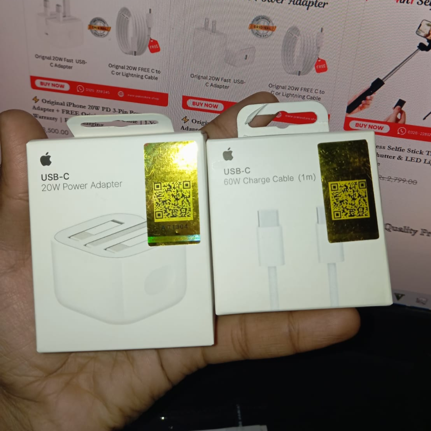 ⚡ Original iPhone 20W PD 3-Pin Power Adapter + FREE Data Cable | Fast Charging | iPhone Compatible